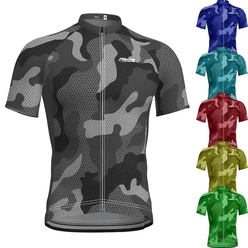 fkrzjk1648779634685.webp Men's Cycling Jersey Geometric Camo / Camouflage Short Sleeve Bike Jersey Top with 3 Rear Pockets Mountain Bike MTB Road Bike Cycling Quick Dry Reflective Strips Back Pocket Moisture Wicking Sports - Image 1