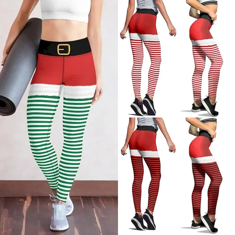 fnbpfu1604668240765.webp Women's Running Tights Leggings Compression Tights Leggings Butt Lift Tummy Control Gym Workout Training Exercise Base Layer Bottoms 3D Christmas Black Red Green Spandex Fall Winter Sports Activewear - Image 1
