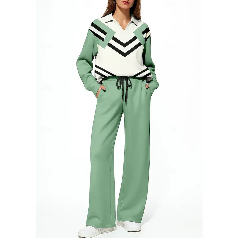 hnfnro1761793899675.webp Women's Sweatshirt Tracksuit 2 Piece Tracksuit Drawstring Pocket Geometric Sweatshirt and Pants Clothing Suit Fall Green Vocation Outdoor Travel Lightweight Fashion Long Sleeve Sport Activewear - Image 1