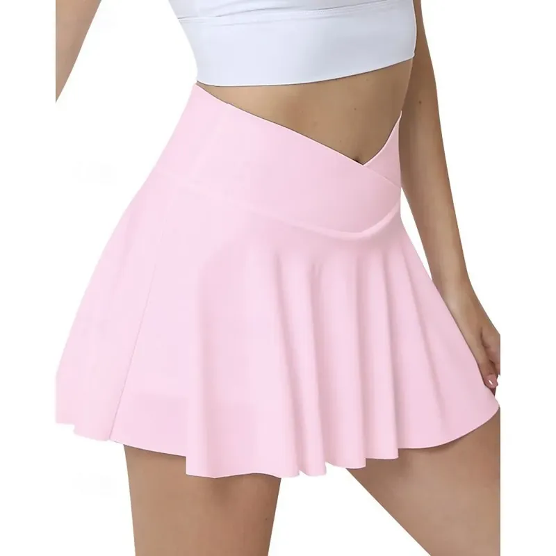 iujkbt1747635588046.webp Women's Solid Colored Tennis Skirts with Shorts Ruched Moisture Wicking Breathable Tennis Golf Pickleball Black White Pink Tennis Clothing - Image 1