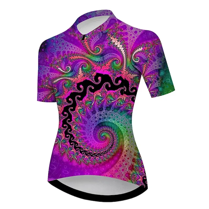 jocaiu1688528443847.webp Women's Cycling Jersey Graphic Short Sleeve Bike Jersey Top with 3 Rear Pockets Mountain Bike MTB Road Bike Cycling Quick Dry Reflective Strips Back Pocket Moisture Wicking Sports Violet Green - Image 1