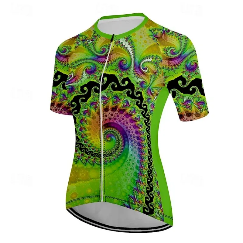 qkxziu1722331689669.webp Women's Cycling Jersey Paisley Short Sleeve Bike Tee Tshirt Top with 3 Rear Pockets Mountain Bike MTB Road Bike Cycling Quick Dry Front Zipper Wicking Sports Green Clothing Apparel - Image 1
