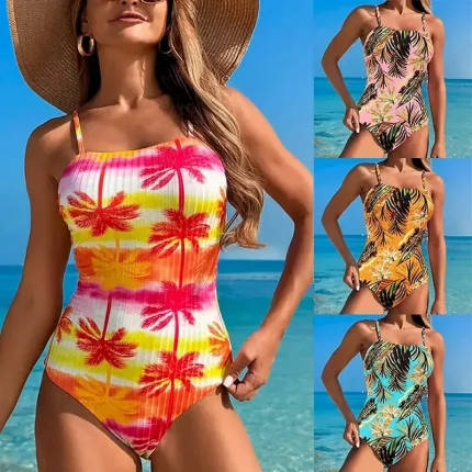 Women's One Piece Swimsuit Swimwear Floral Swimwear Yellow Pink Breathable Quick Dry Lightweight Sleeveless - Swimming Surfing Beach Summer Spring