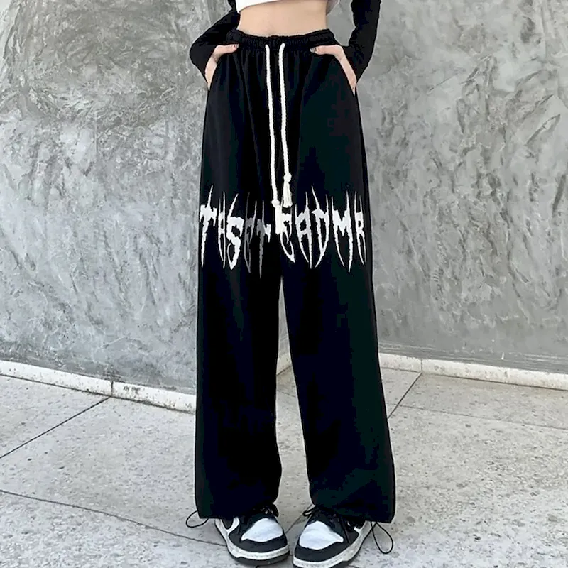 wrjcuf1755655083058.webp Women's Wide Leg Pants Sport Sweatpants Sports Lounge Pants Drawstring High Waist Bottoms Athleisure Gym Workout Fall Fashion Outdoor Sports Running Loose Fit Sportswear Activewear Black - Image 1